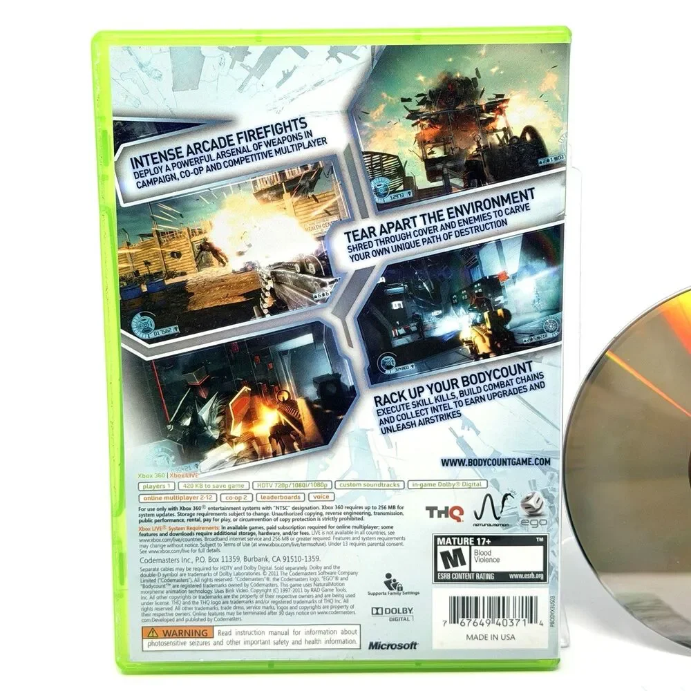 Bodycount Microsoft Xbox 360 2011 Codemasters Action Shooter Complete CIB Tested